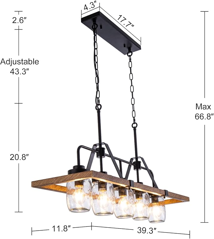Lámpara colgante 5 luces madera para sala comedor