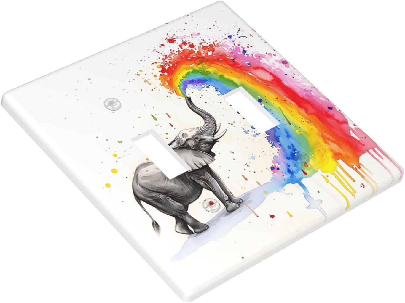 Placa decorativa interruptor elefante arco iris 4.5x4.5pulg