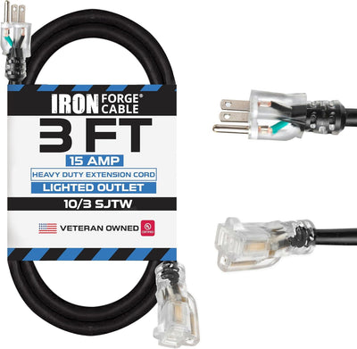 Cable extensión iluminado exterior 3ft 10/3 SJTW negro