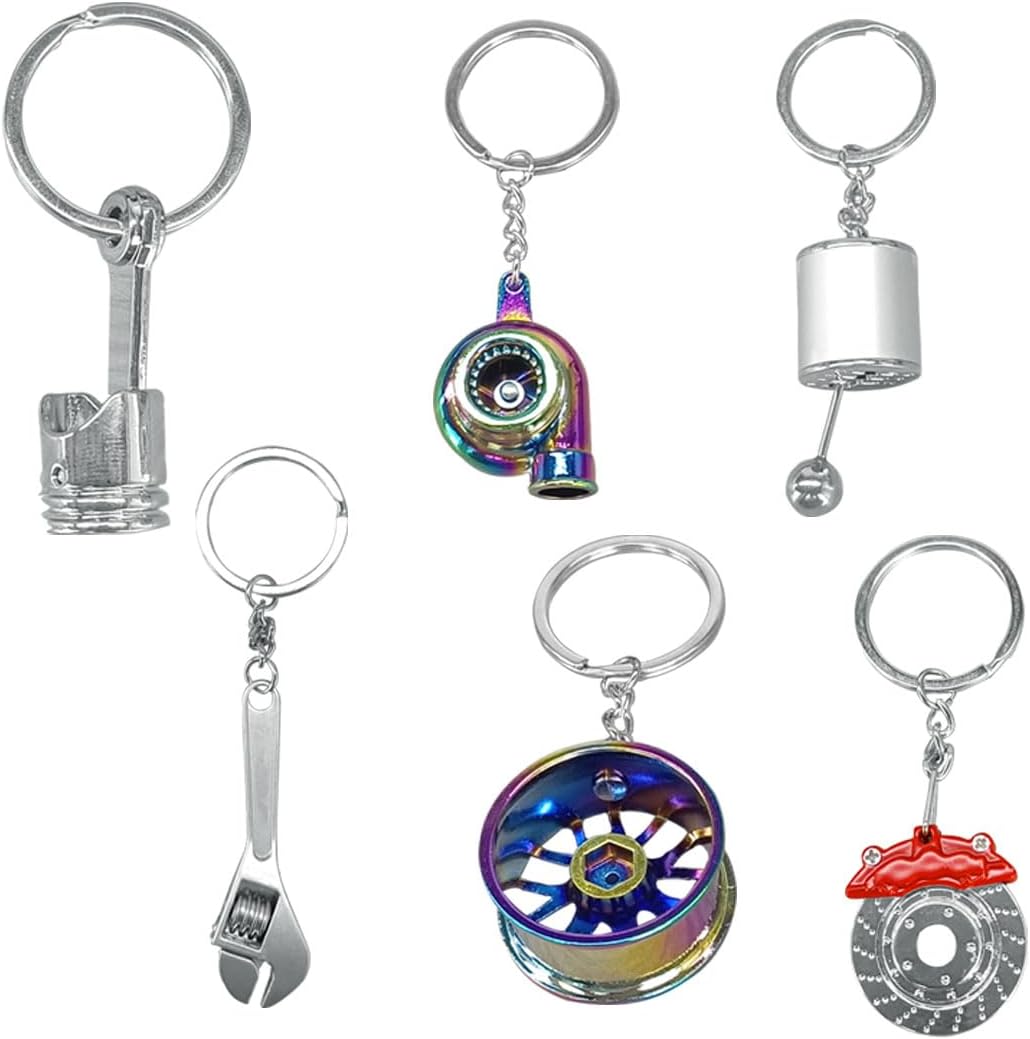 Set 6 llaveros metal para piezas auto llanta freno motor