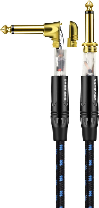 Cable 1/4pulg recto a 90° trenzado negro/azul 25ft