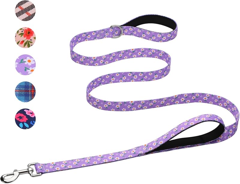 Correa perro niña doble asa 5ft acolchada floral morado