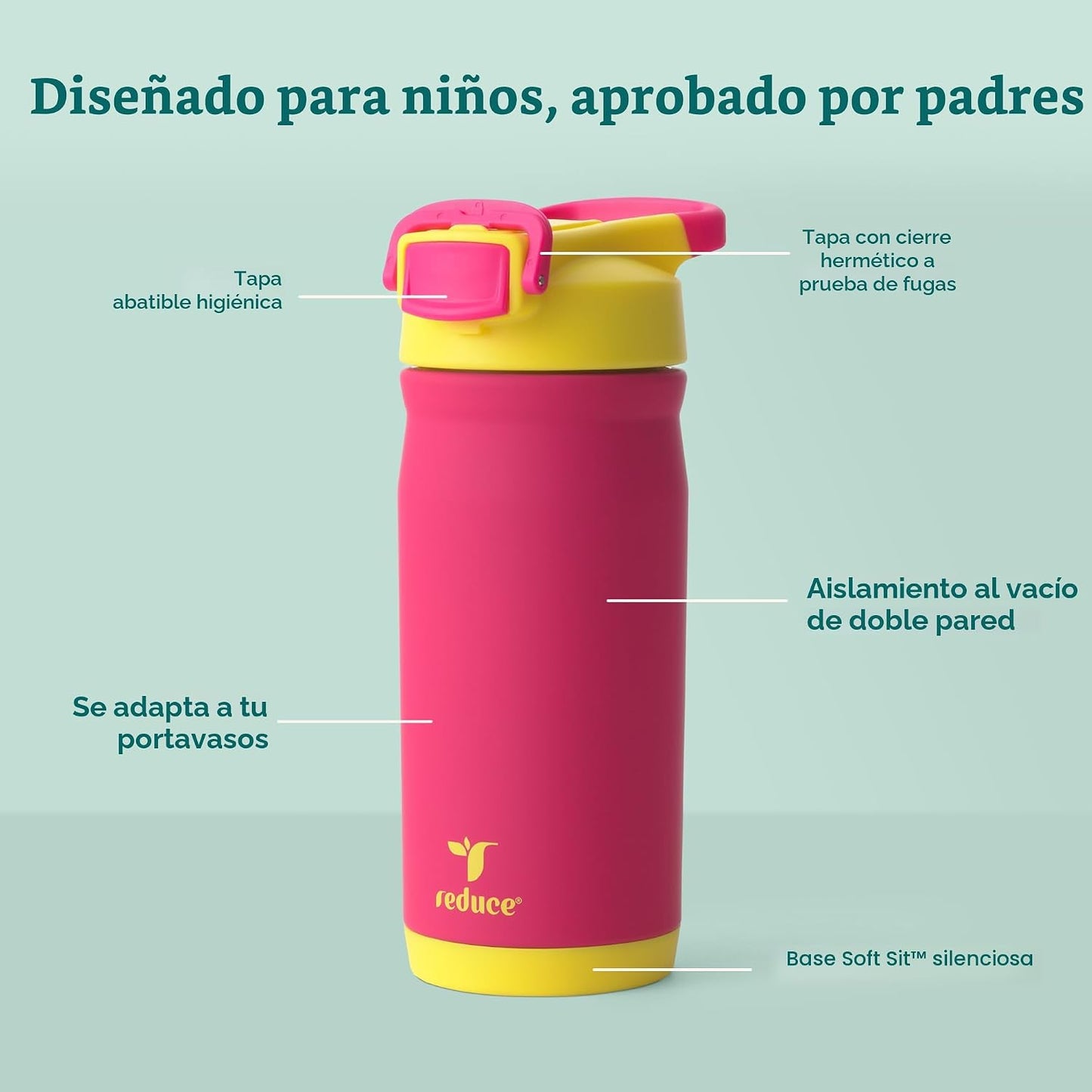 Botella agua acero inox 14oz con pajilla para niños