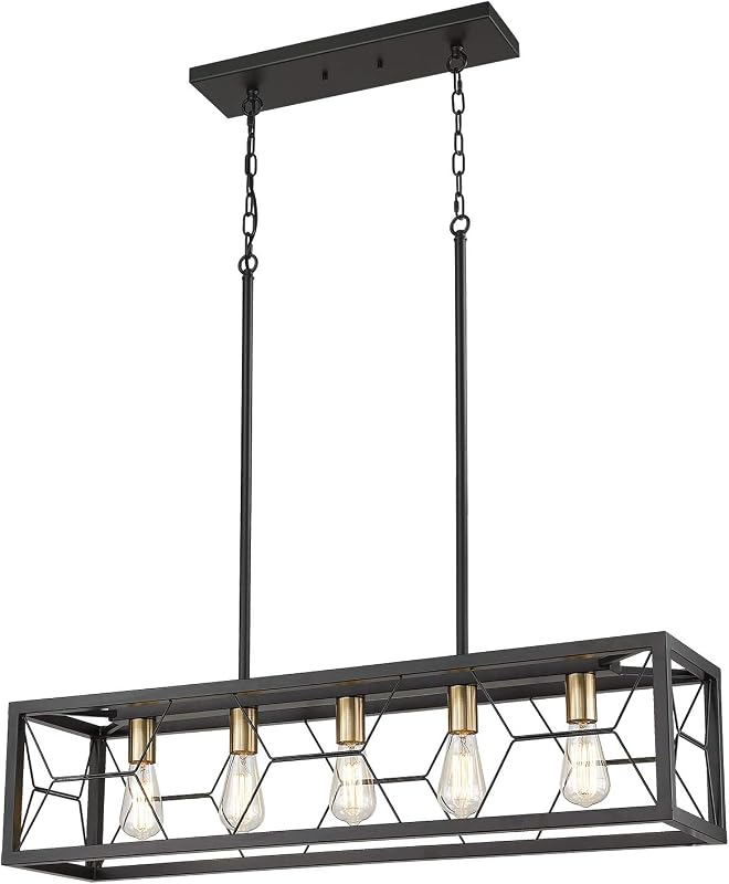 Lámpara comedor 5 luces acabado negro mate rústica vintage