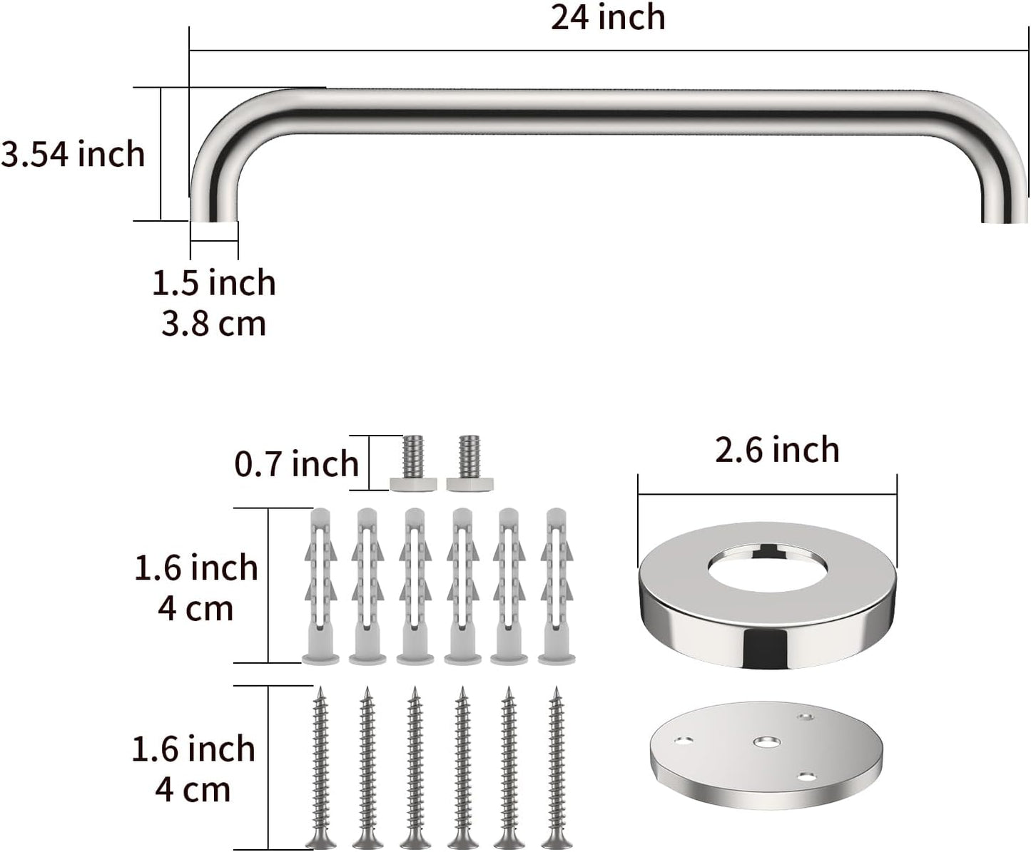 2 Barras Agarre Cromadas 24pulg Acero Inox Baño