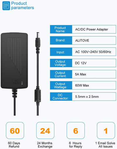 Adaptador CC 12V 5A 60W para cámara CCTV