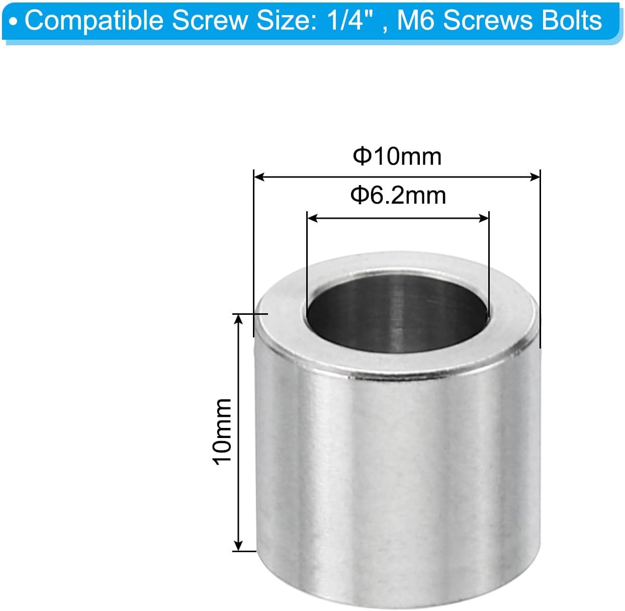 Espaciadores acero inox M6 0.394pulg diam ext 5 Pzas