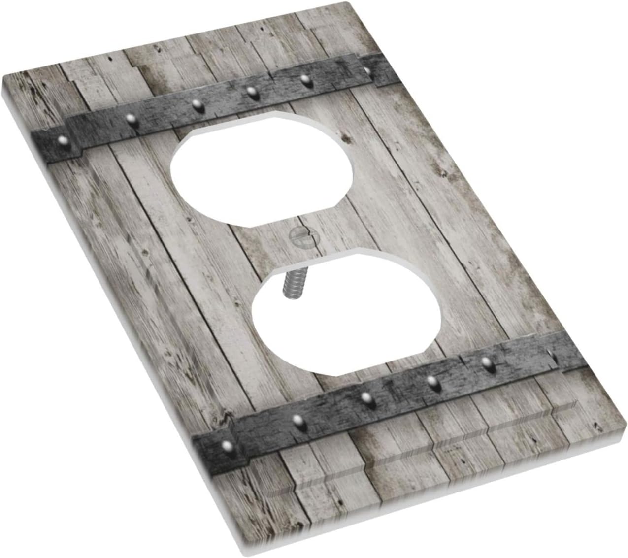 Placa salida dúplex puerta granero madera gris estilo granja