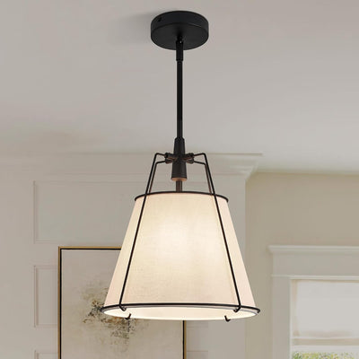 Lámpara colgante tela lino blanco 12pulg candelabro negro