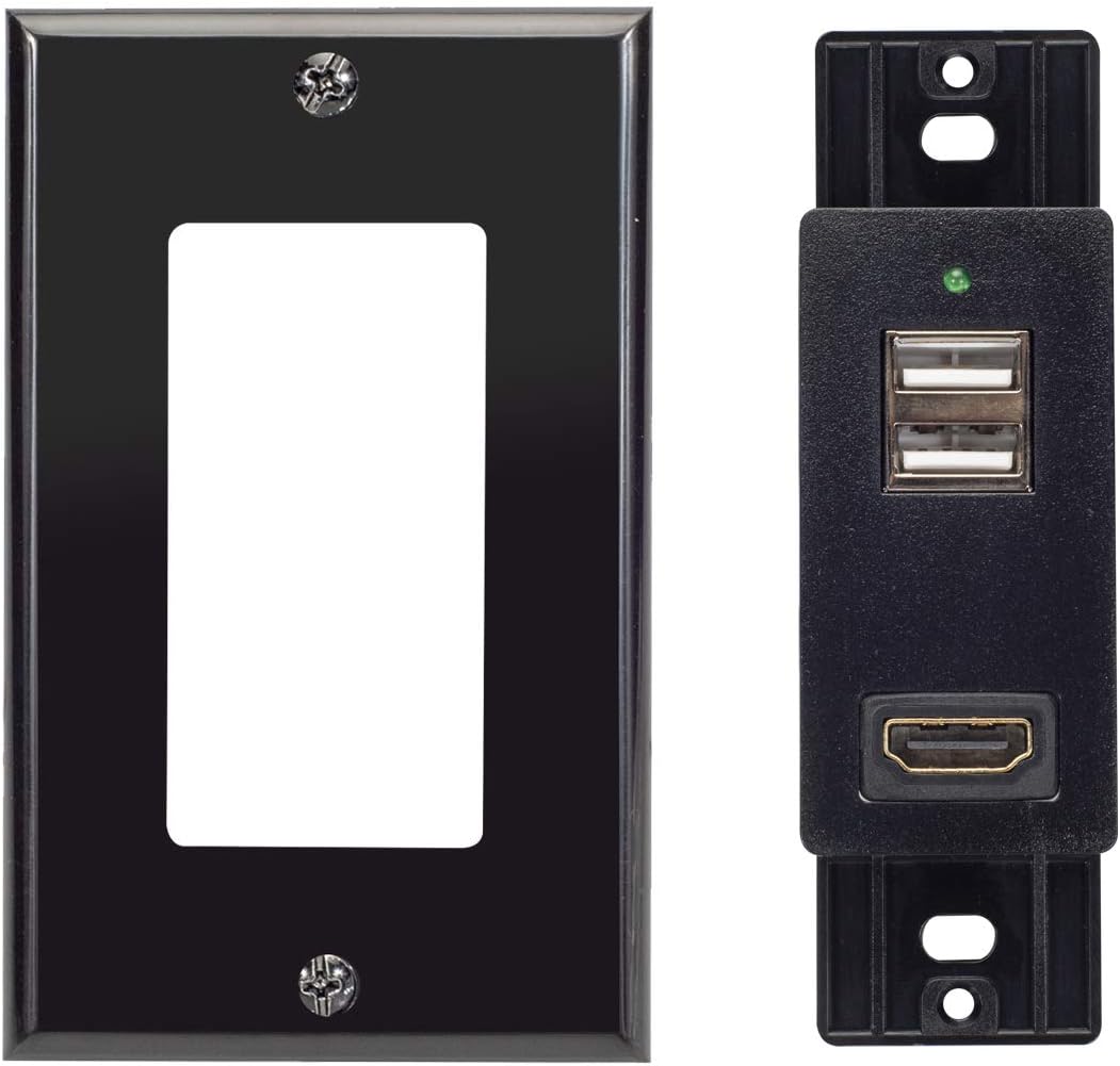 Soporte pared toma carga USB doble HDMI negro