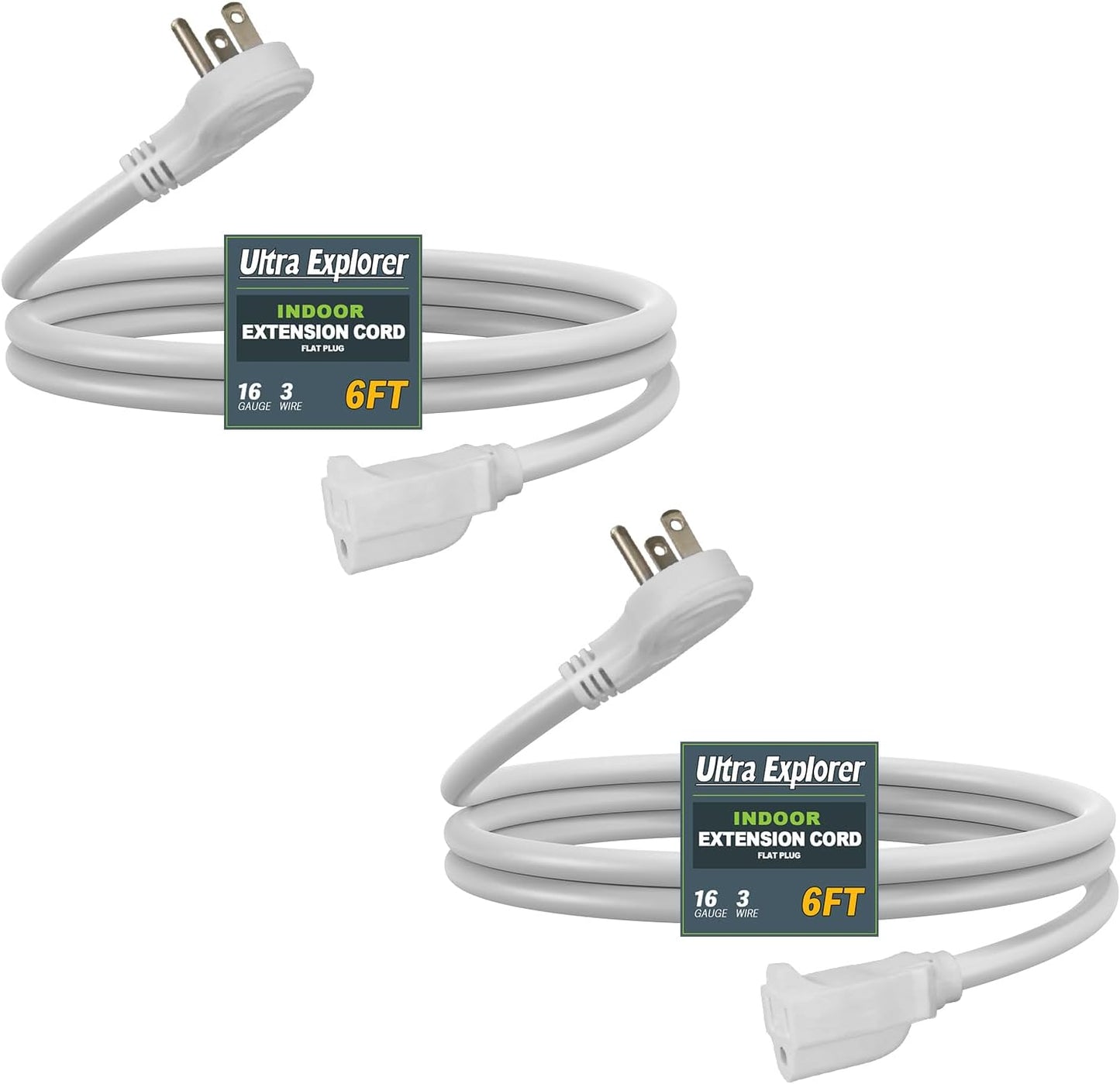 Cable extensión enchufe plano 6ft perfil bajo blanco set 2