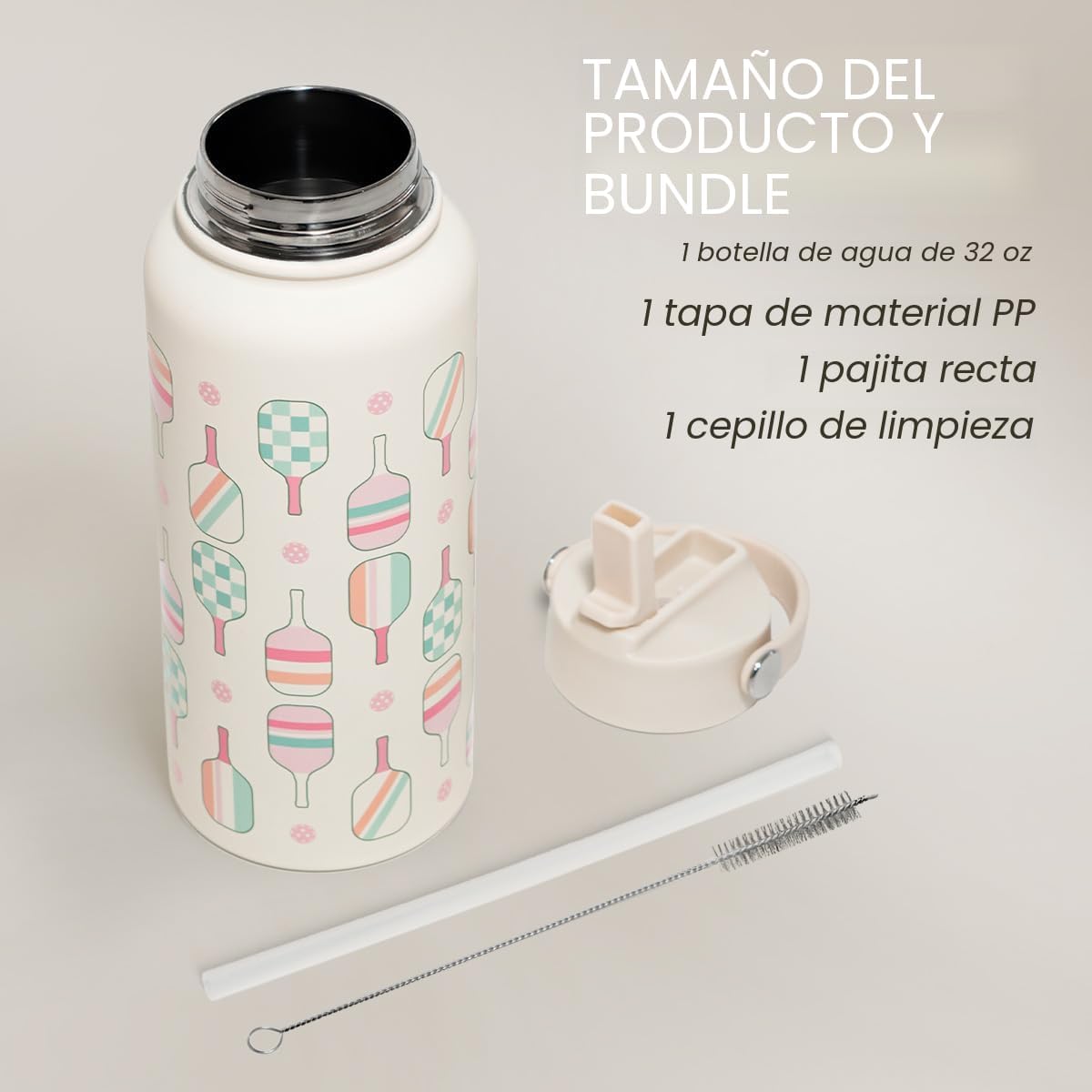 Botella agua pickleball 32oz acero inox aislamiento vacío
