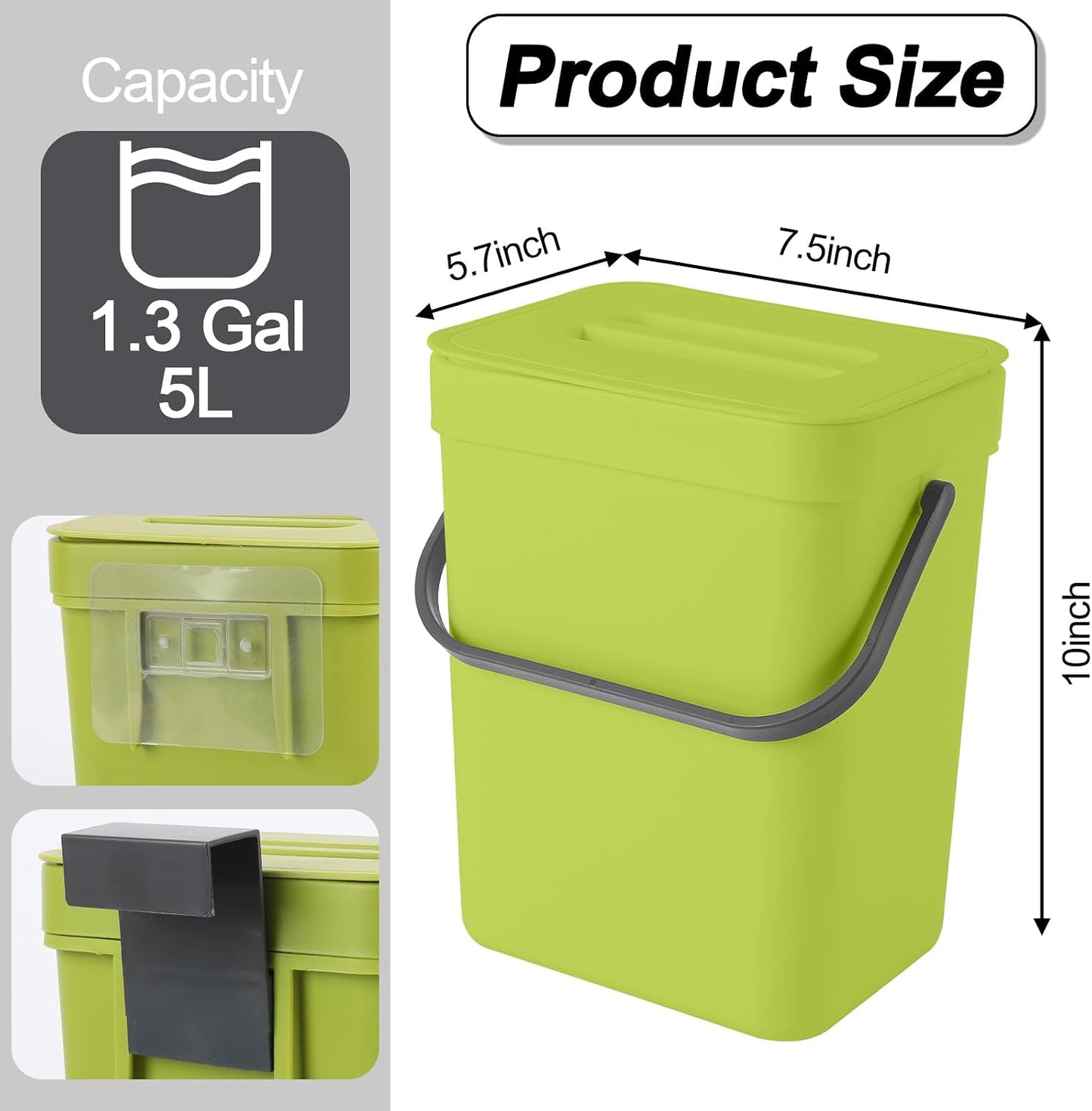 Cubo compostaje colgante con tapa para cocina y oficina