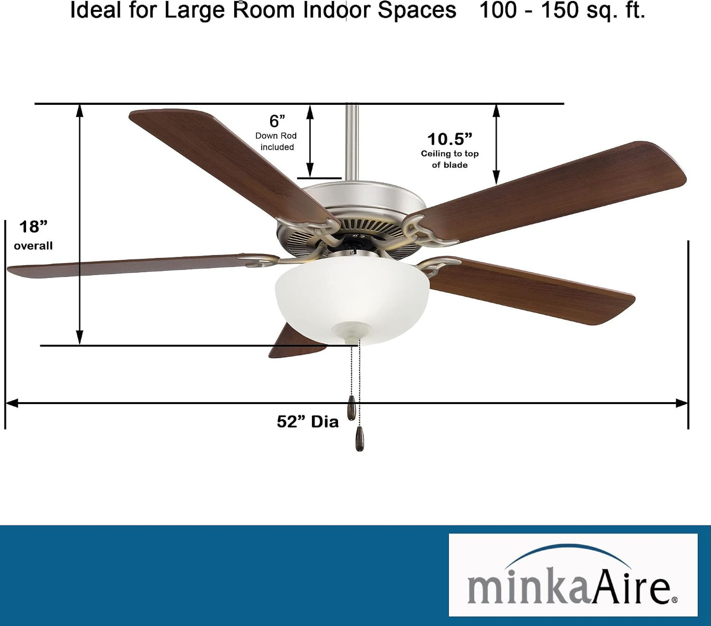 Ventilador techo LED 52pulg 5 aspas acero cepillado
