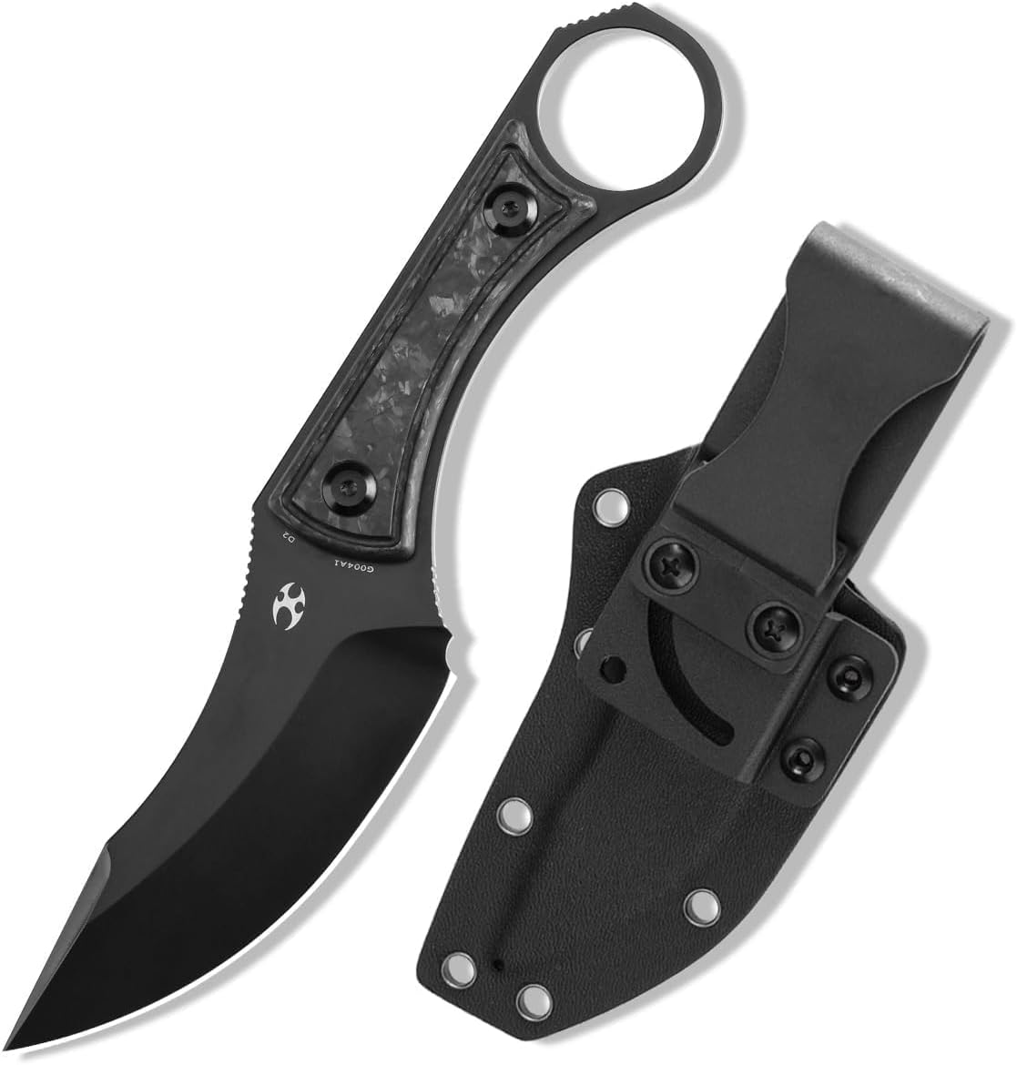 Cuchillo fijo D2 3.54pulg mango fibra carbono funda kydex