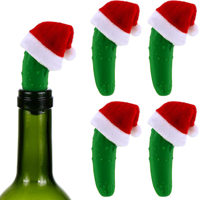 4 Tapones Vino con Adornos Sombrero Navidad Reutilizable Silicona