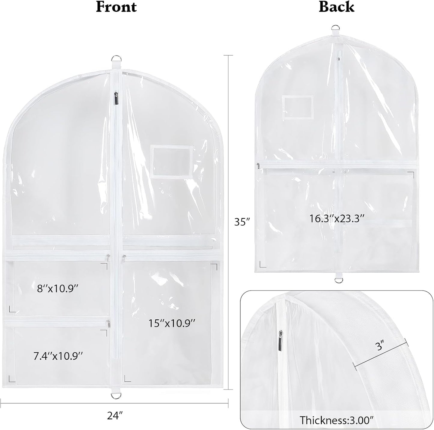 Bolsas ropa baile PVC transparente 35" con bolsillos