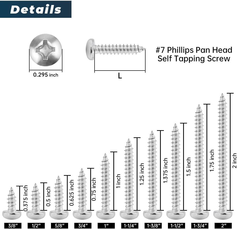 Tornillos autorroscantes redondos acero inox 18/8 304 60 pzas