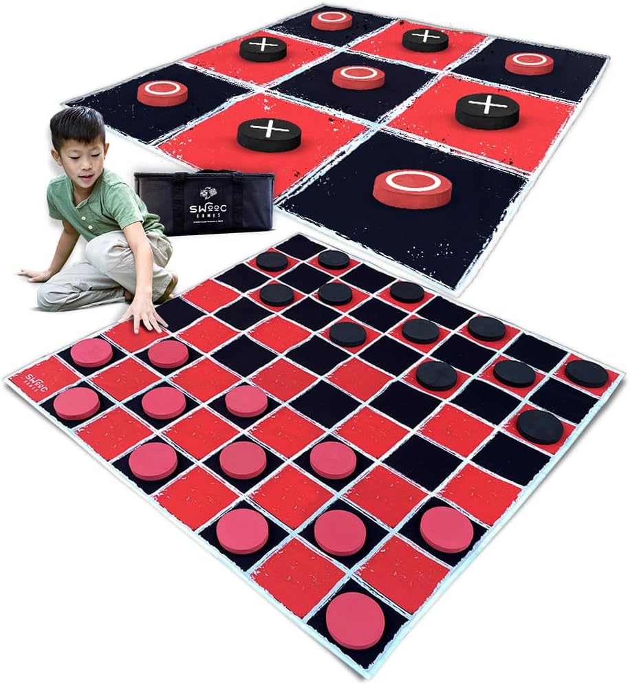Set Damas Gigantes 2en1 y Tapete Tic Tac Toe 4x4ft Lona