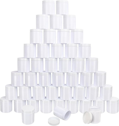 Pack 47 Tarros Plástico 8oz Blanco Con Tapas Boca Ancha