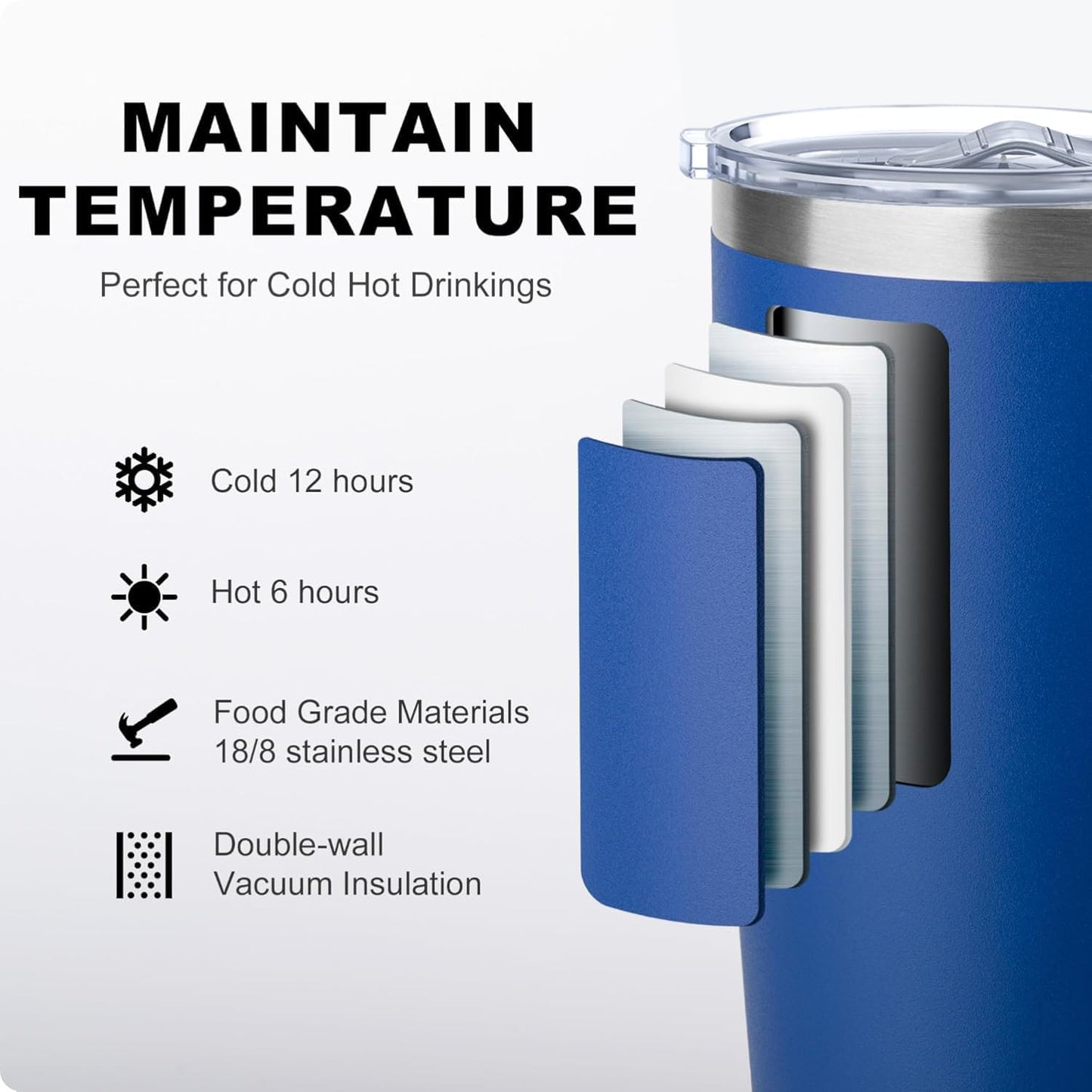 Vaso térmico acero inox doble pared 20oz con asa azul marino