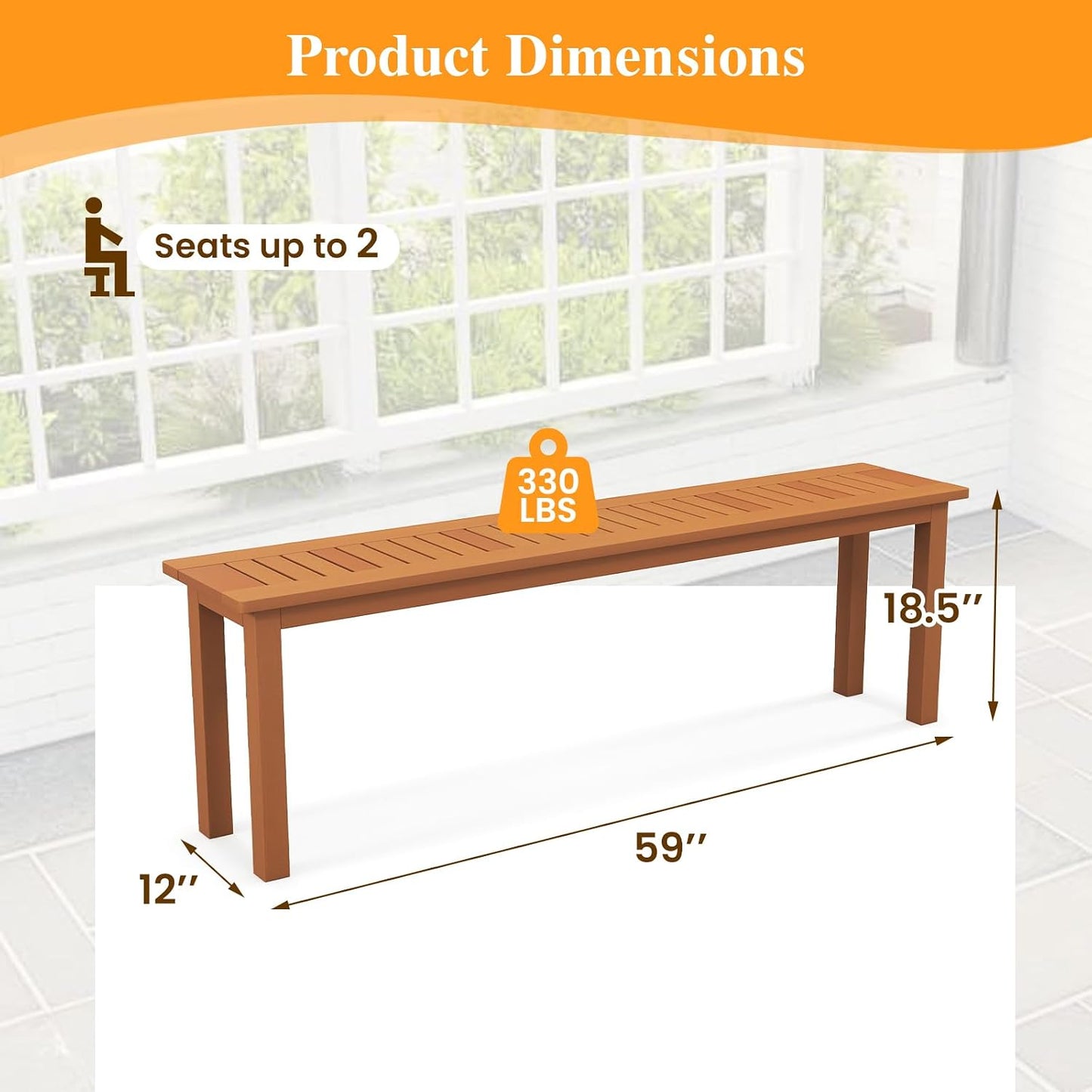Banco madera exterior 59" sin respaldo teca