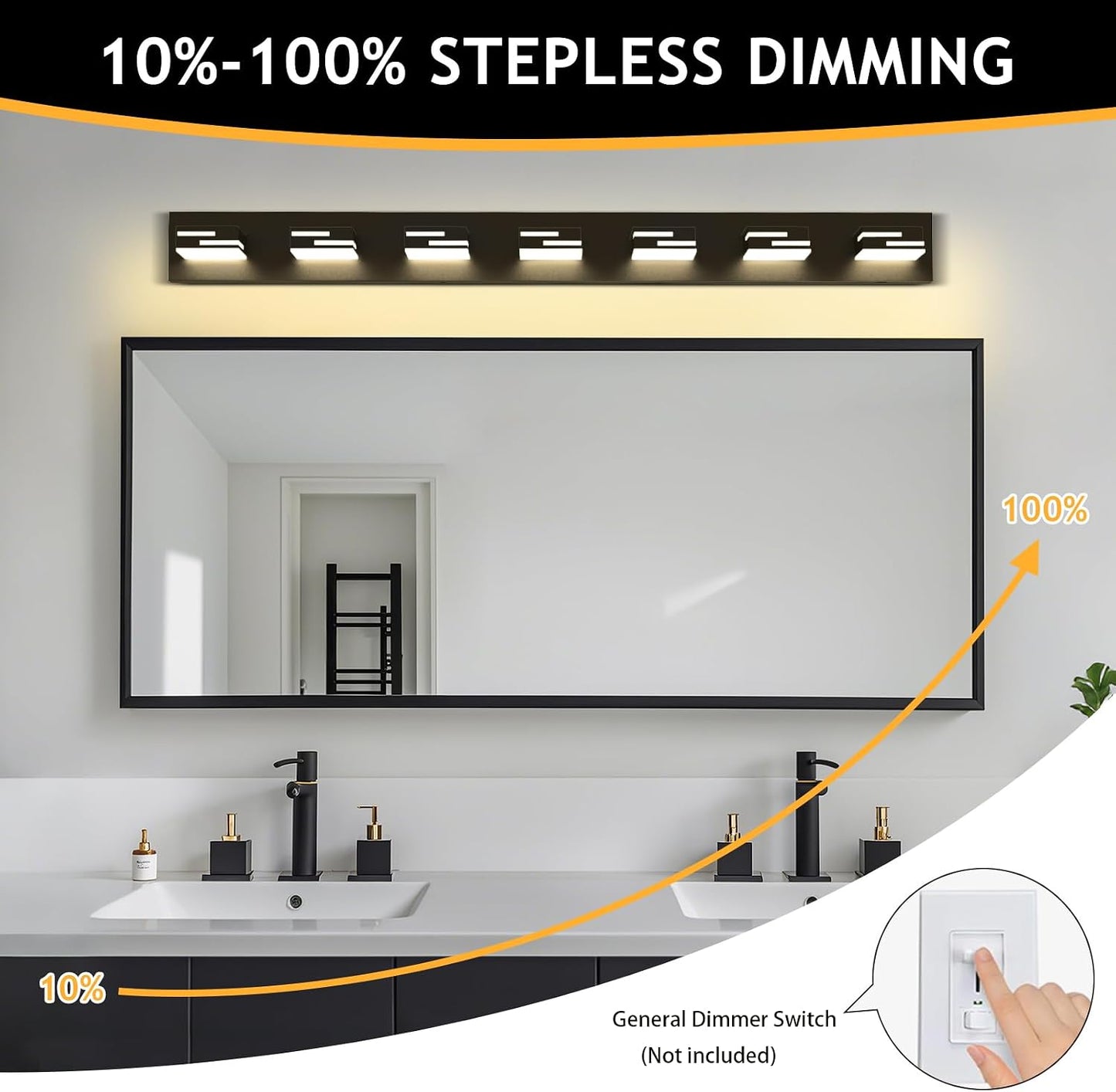 Lámpara LED baño 7 luces 5CCT negro mate giratorios