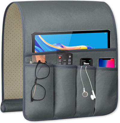 Soporte control remoto TV con 5 bolsillos antideslizante gris