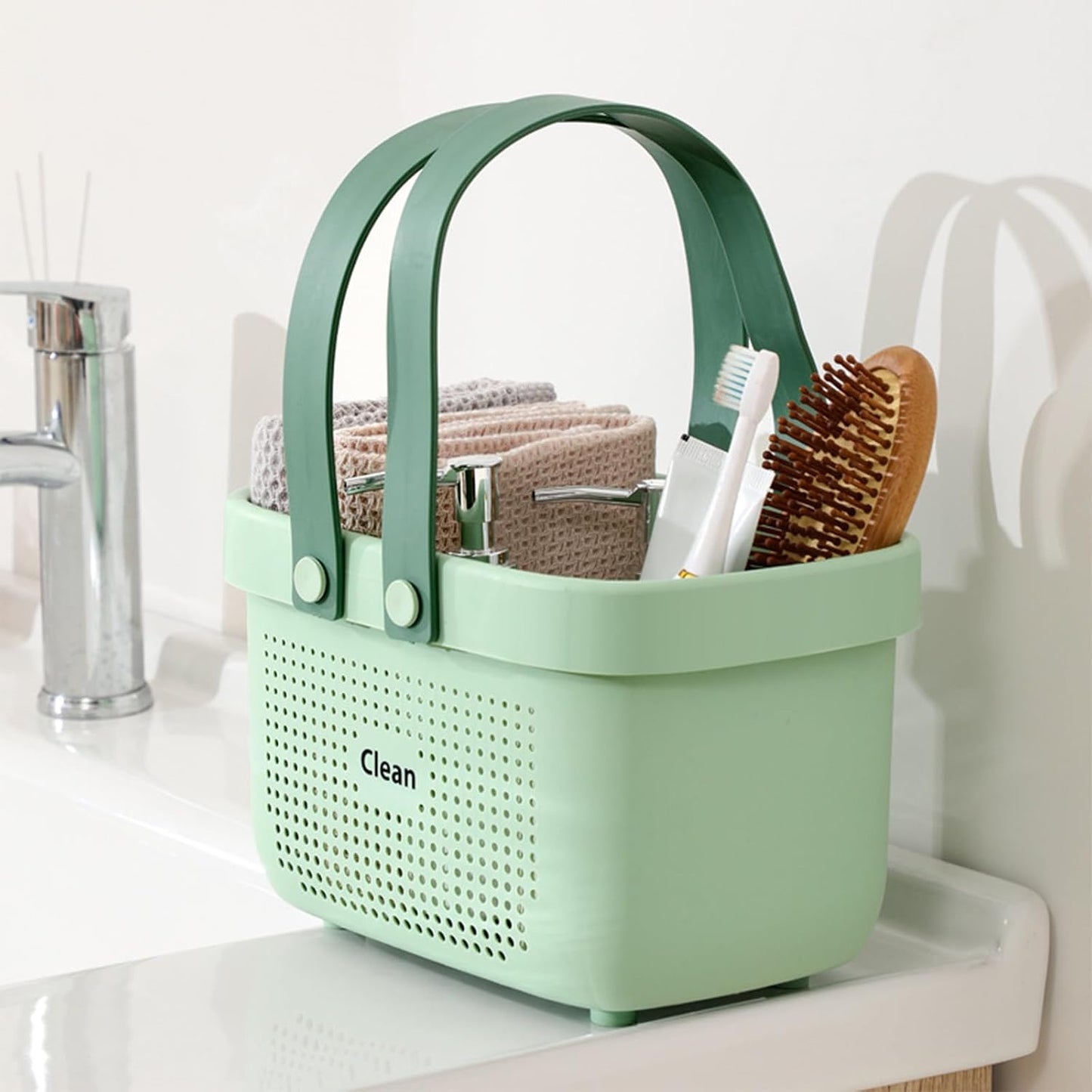 Cesta plástico con asa para baño cocina dormitorio verde