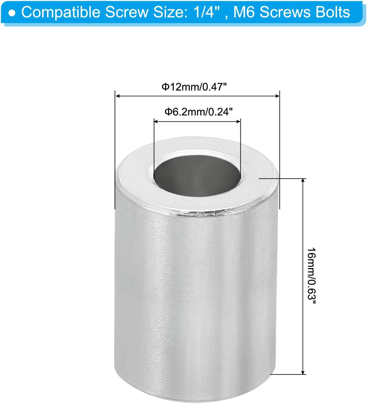 Espaciadores aluminio M6 redondo 5 pzas 0.24x0.47x0.63pulg