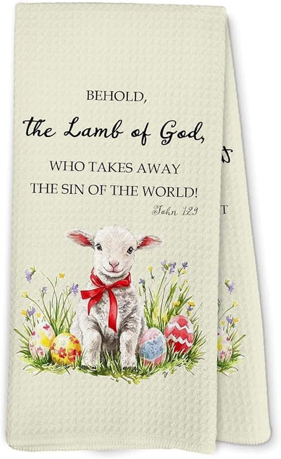 Toallas cocina cristianas con texto Behold the Lamb of God