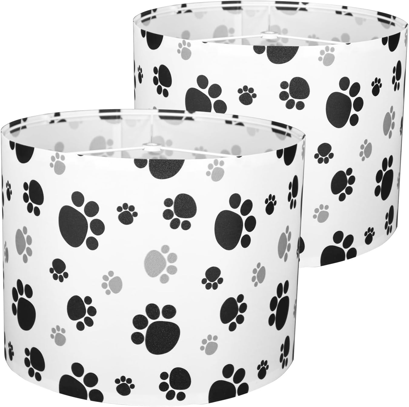 2 Pzas Lampara Tambo Mediana 13x13x10pulg Tela Blanca Pata Gato