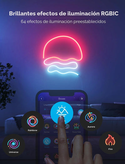 Tira luces neón RGBIC con Alexa 32.8pies color blanco