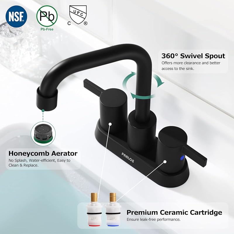 Grifo baño negro mate 2 manijas con desagüe emergente