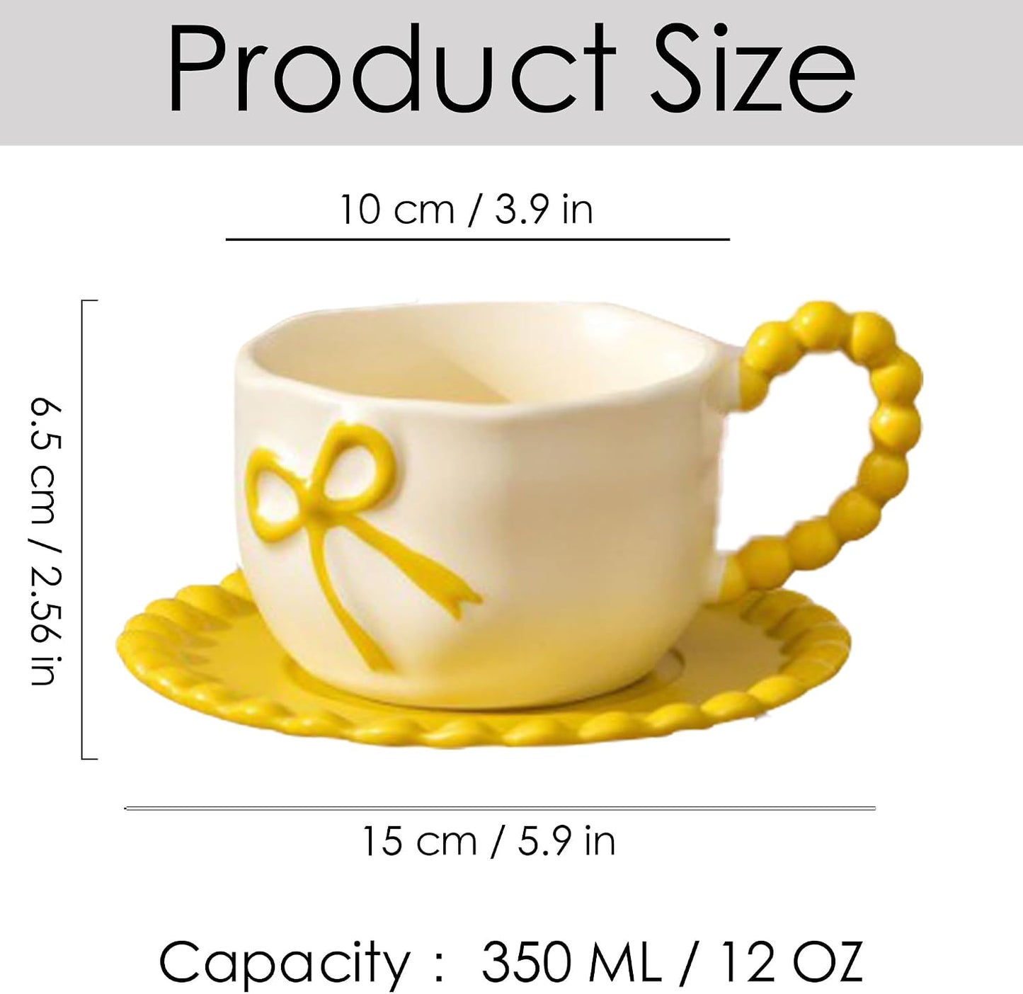 Juego tazas café coqueta amarilla con platillo 12oz