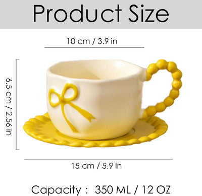 Juego tazas café coqueta amarilla con platillo 12oz
