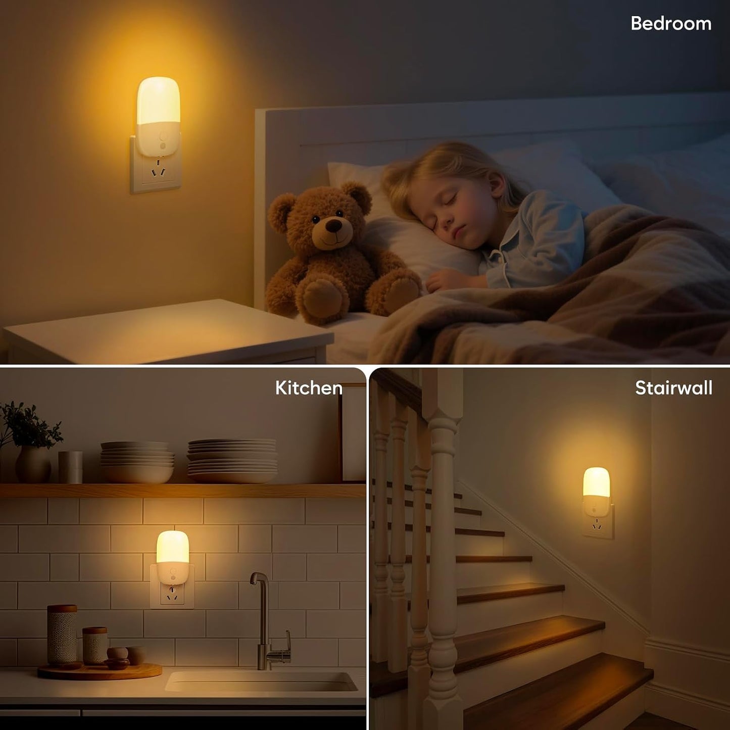 Luz Nocturna Led Enchufable 4 Pzas Sensor Anochecer 3 Brillo