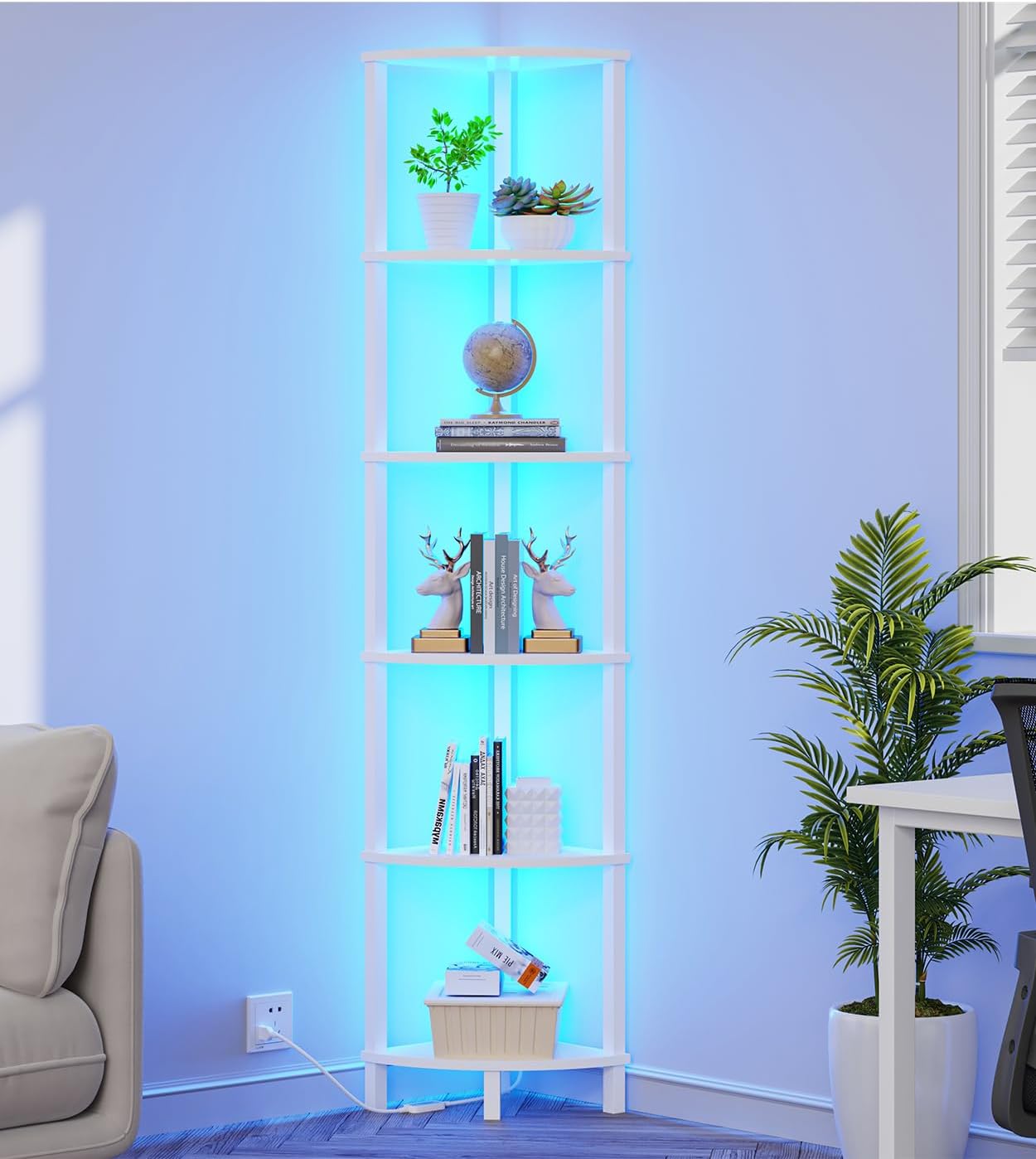 Estantería de esquina con luz LED 6 niveles moderna
