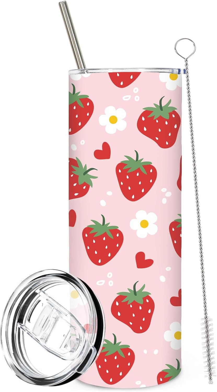 Vaso acero inox con tapa pajita fresa oficina