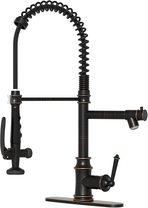 Grifo cocina bronce rociador desplegable doble cabezal