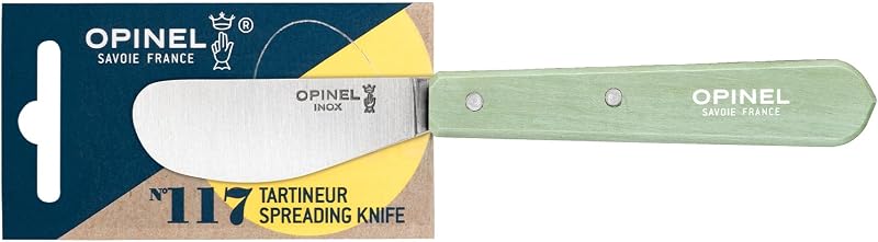Cuchillo untar mango madera pintada fabricado Francia verde salvia