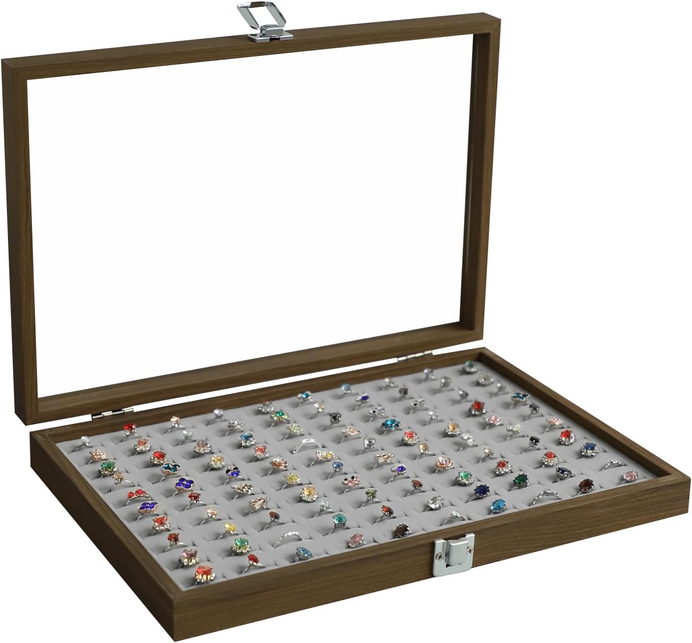Organiz. anillos madera 100 ranuras soporte vintage para mujer