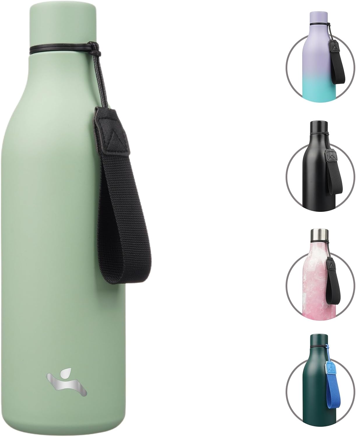 Botella agua aislada acero inox 25oz correa verde