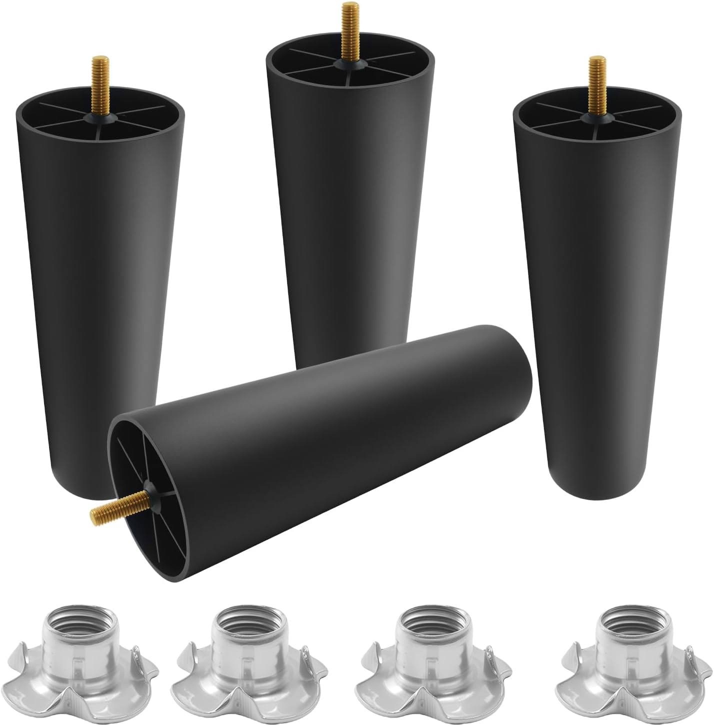 4 Pzas Patas Plástico 8pulg Redondas para Mesa Sofá M8 Negro