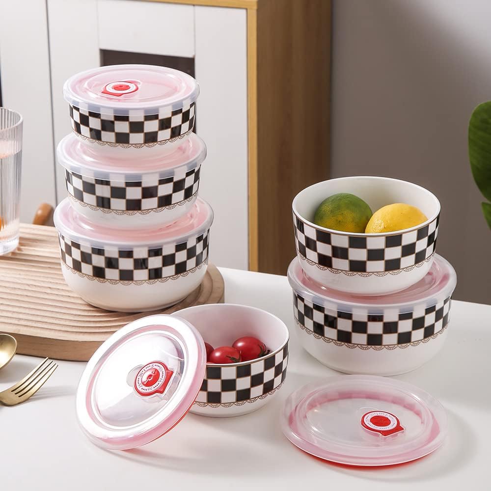 Set 6 Recipientes Porcelana 15-32oz Tapa Silicona