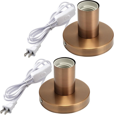 2 Pzas Base Lámpara E26 E27 Metal Pulido Cable 6ft