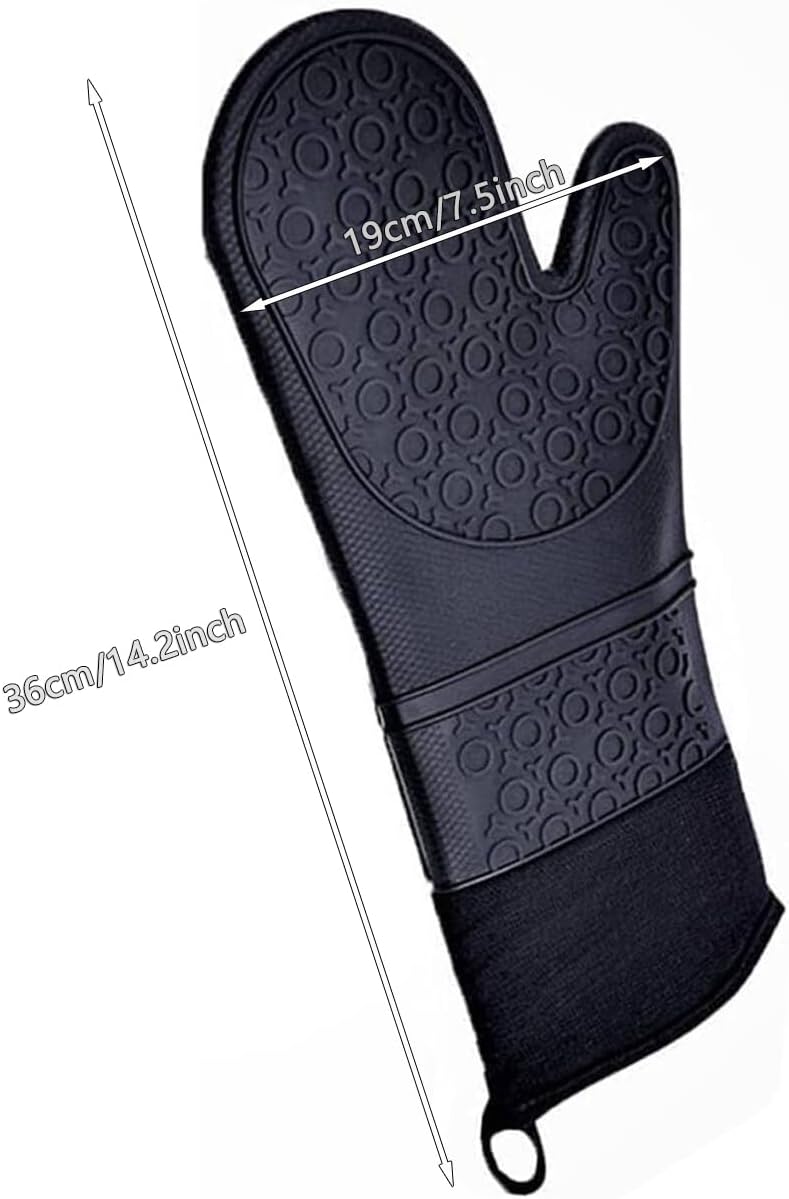 Guantes horno silicona acolchados 2 pzas 14.2pulg negro