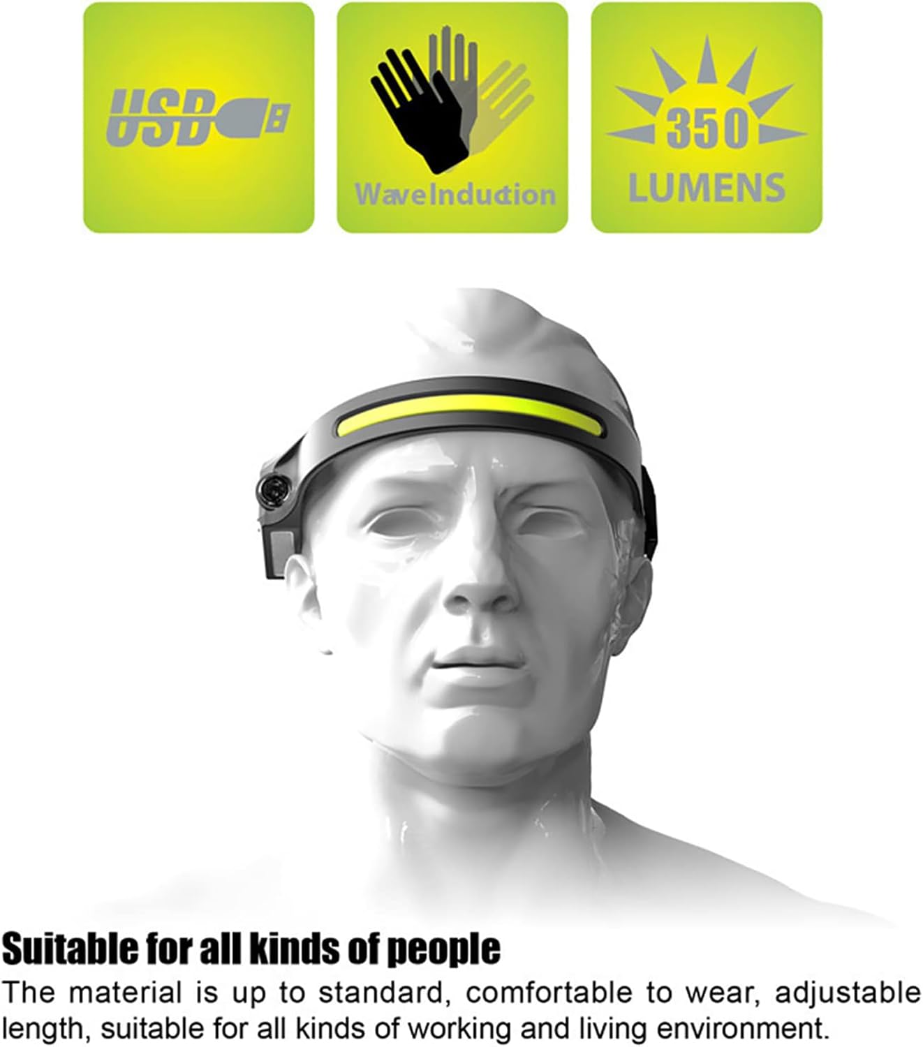 Linterna frontal LED recargable 230° impermeable ciclismo