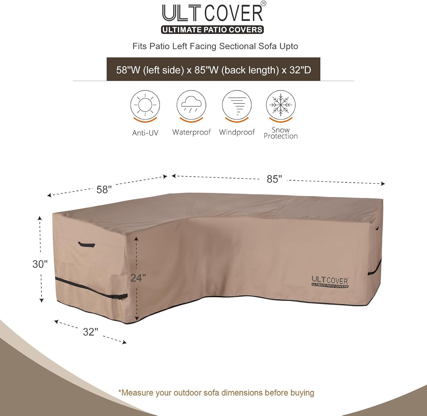 Funda impermeable para sofá L izquierda 58x85" 4 plazas