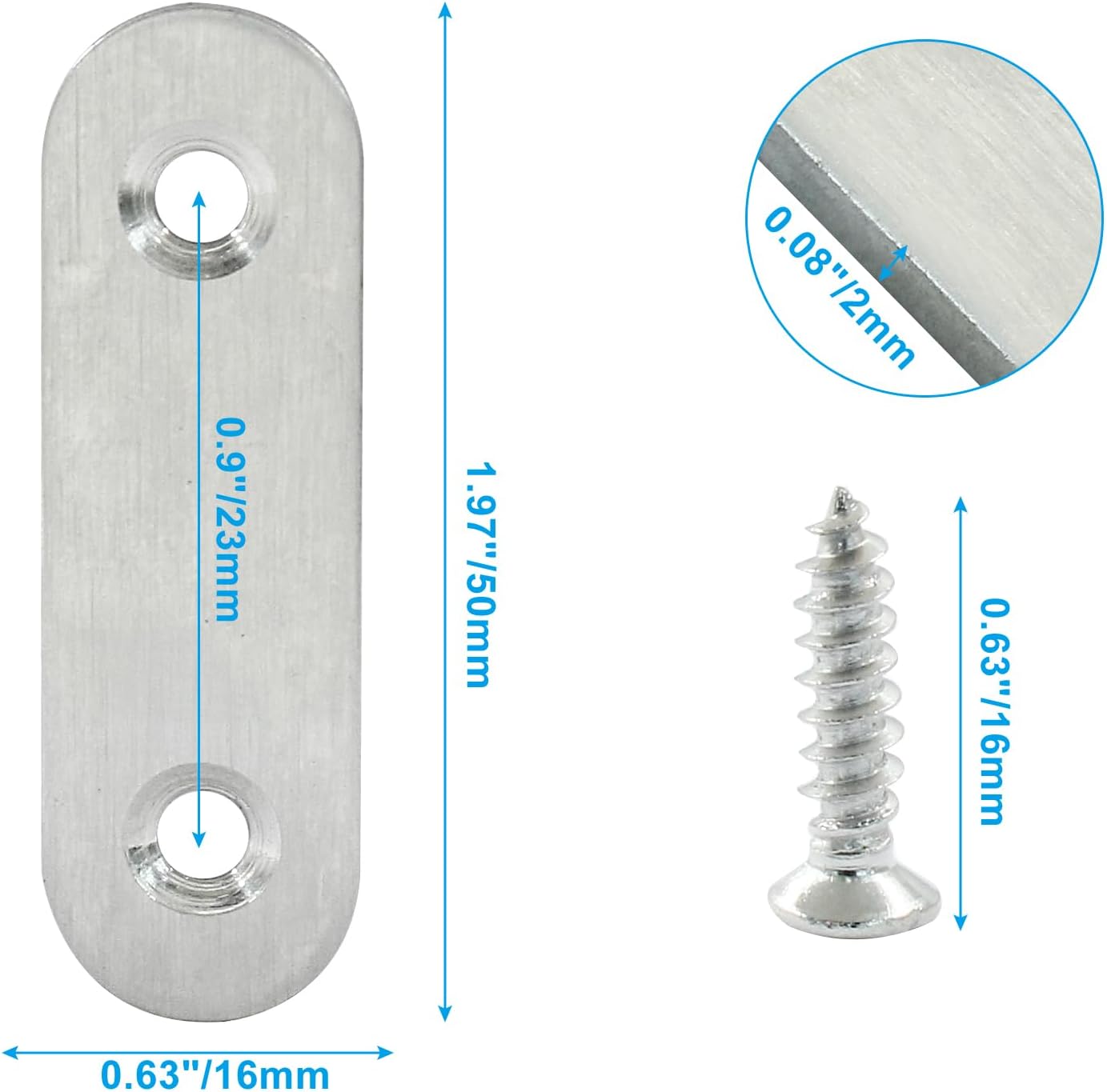 16 Pzas Soporte Plano Acero Inox 50mm para Reparación